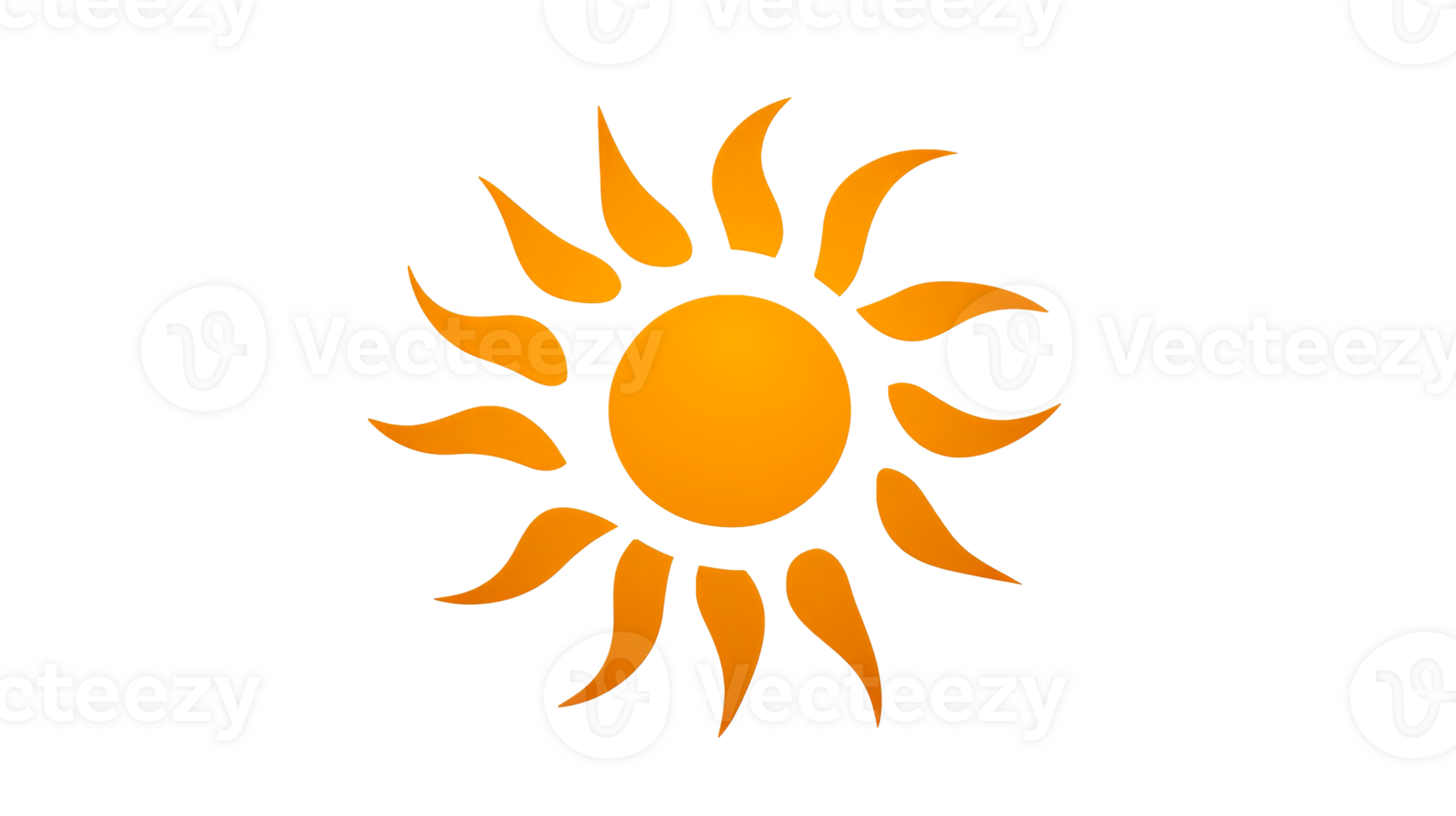 Golden sun symbol with bright rays on black background, cut out transparent png