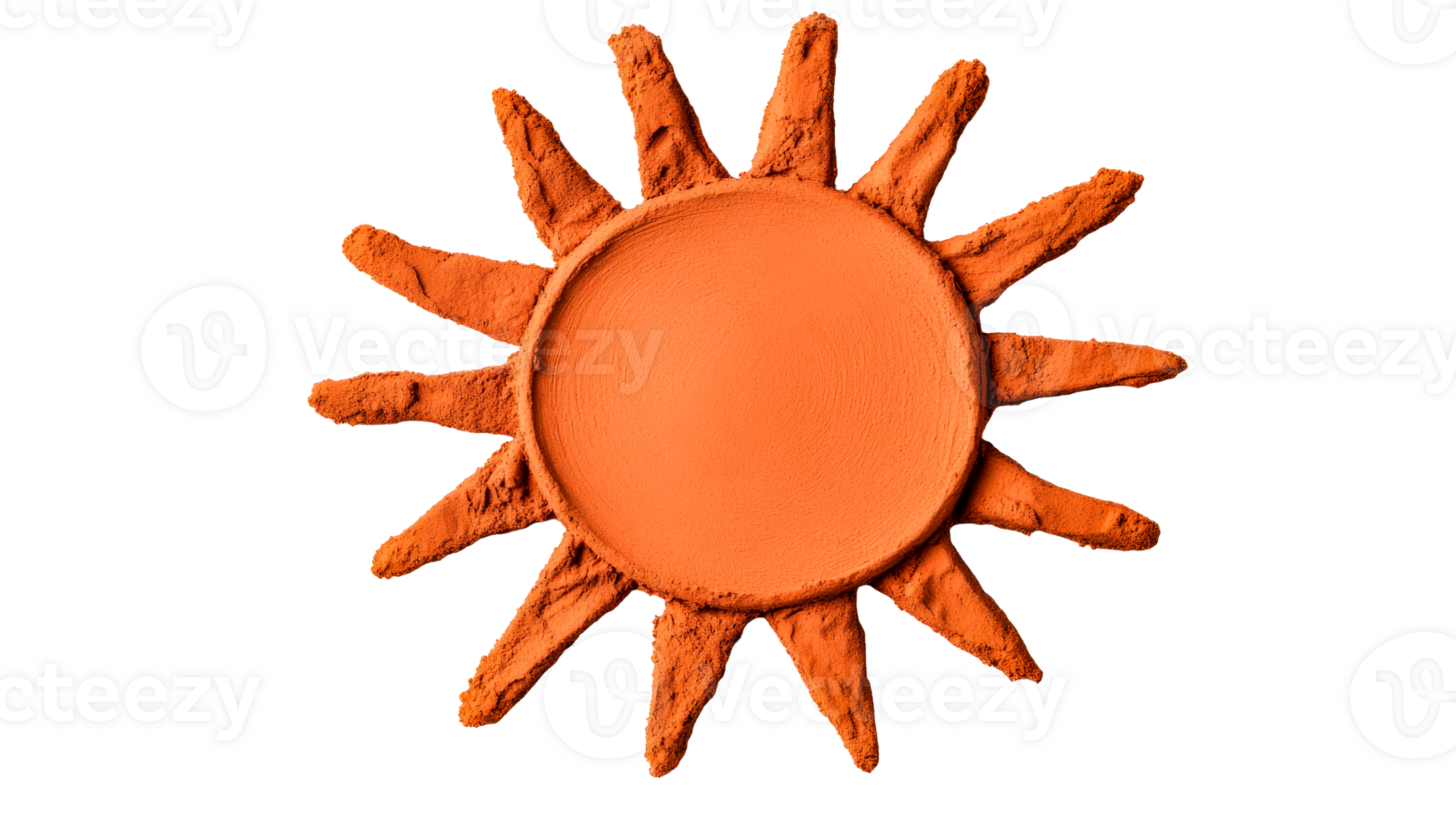 Sun-shaped earth pigment creation against black background, cut out transparent png