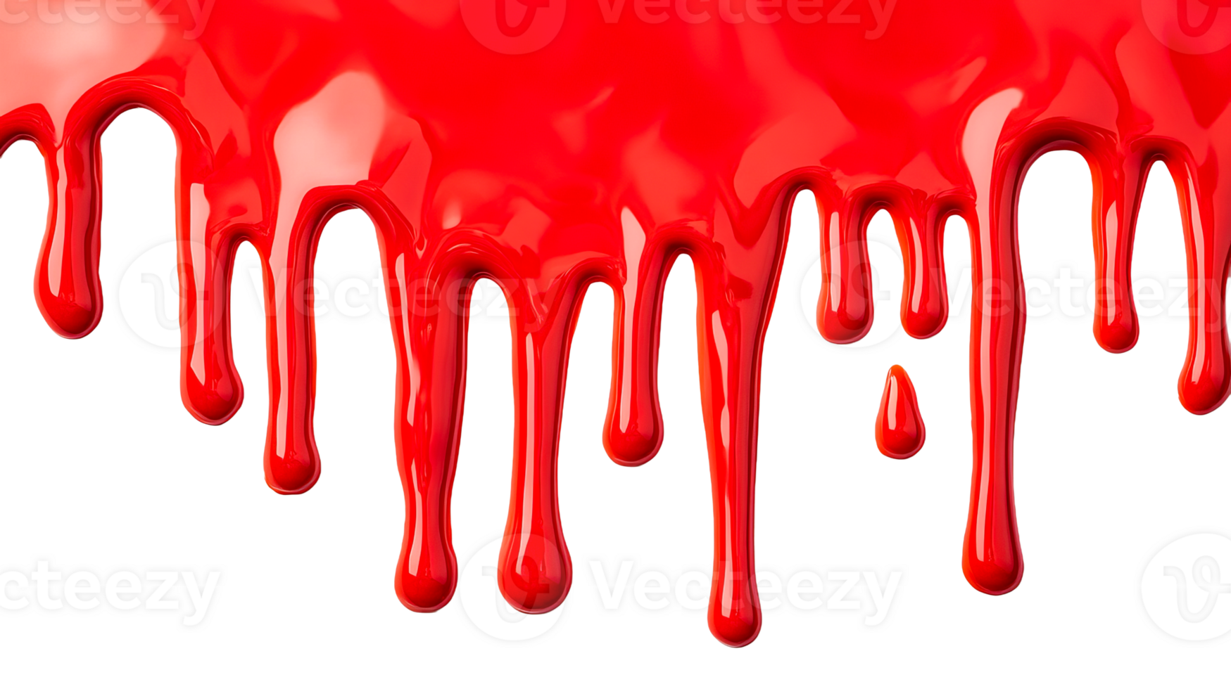 Dripping red paint, realistic glossy texture effect, isolated on black, cut out transparent png
