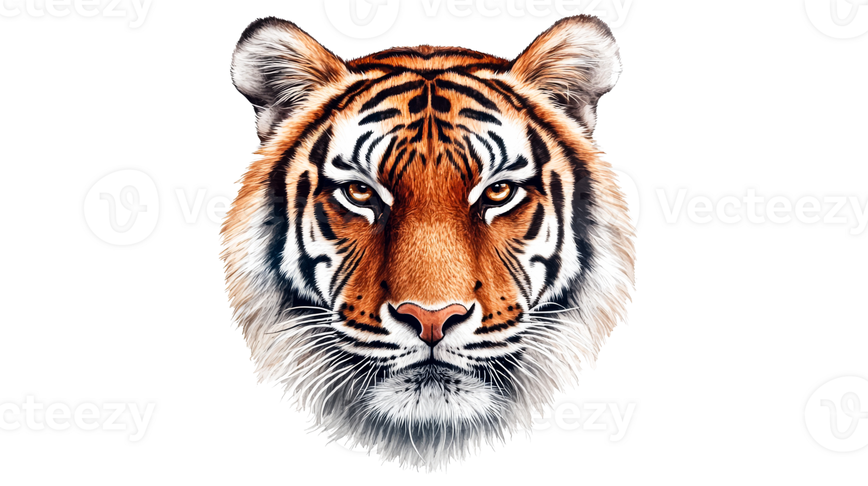 Majestic Bengal tiger head, detailed portrait, expressive eyes, cut out transparent png