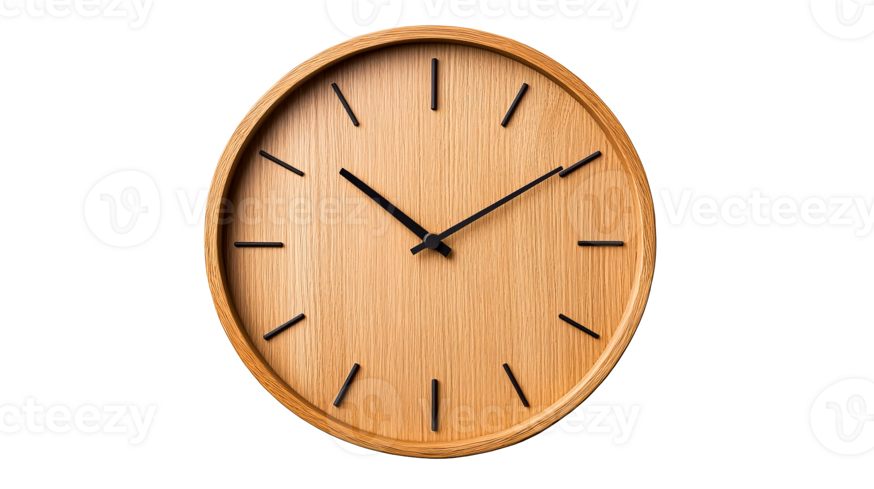 Wooden clock showing time, minimalist style design element, cut out transparent png