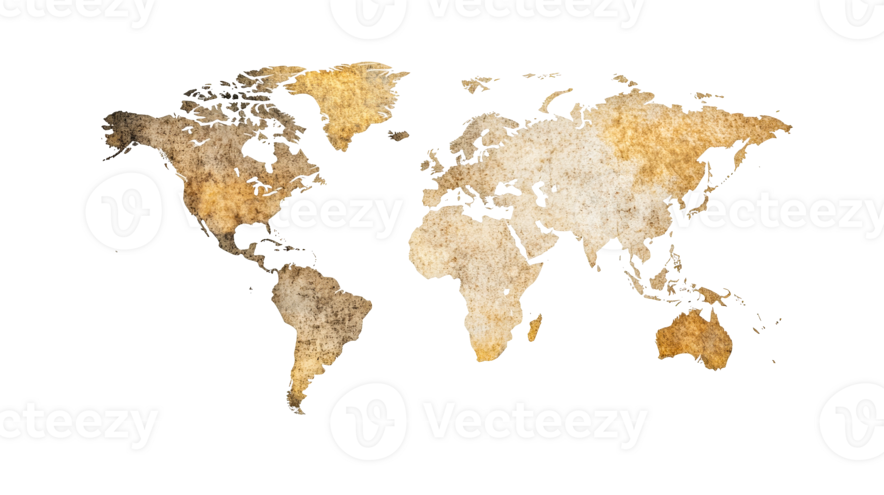 World map on vintage paper parchment texture, illustration, cut out transparent png