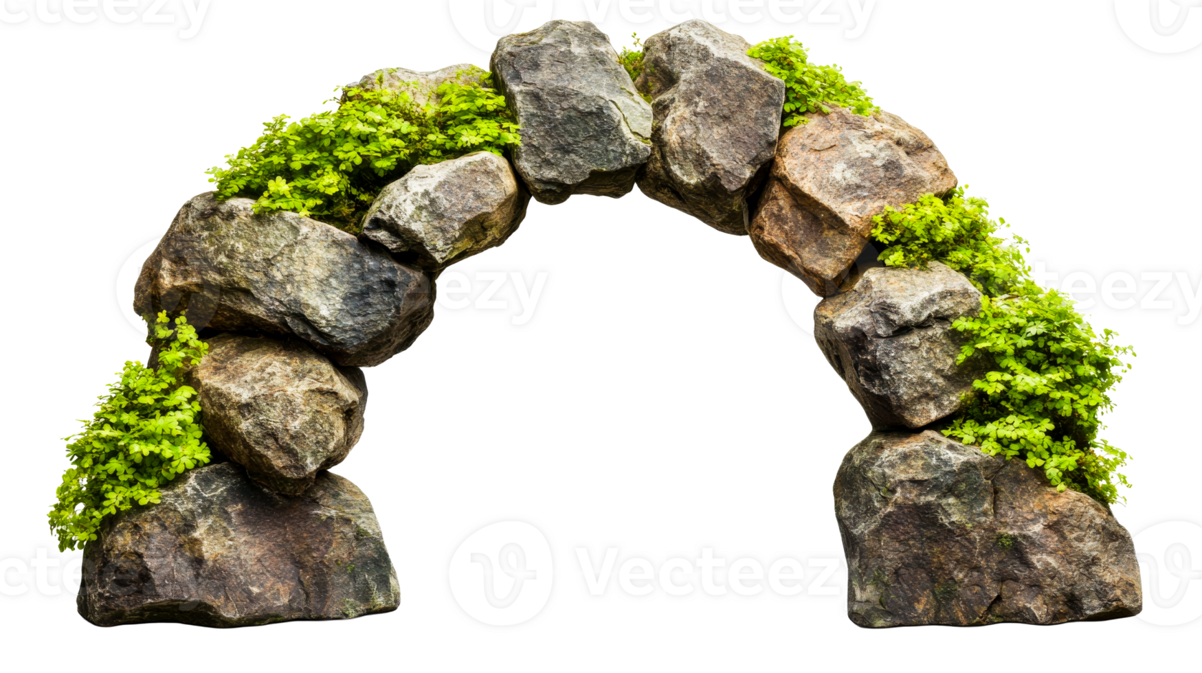 Stone arch with moss, rustic architecture, construction, cut out transparent png