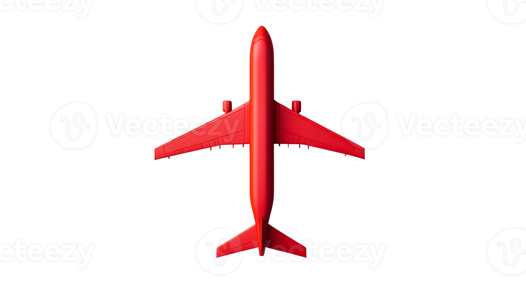 Red airplane, detailed top view on black background, cut out transparent png