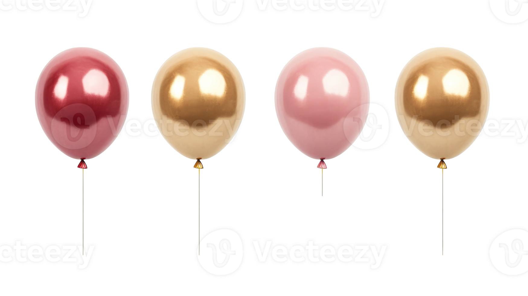Balloons of various colors stand in a row, cut out transparent png