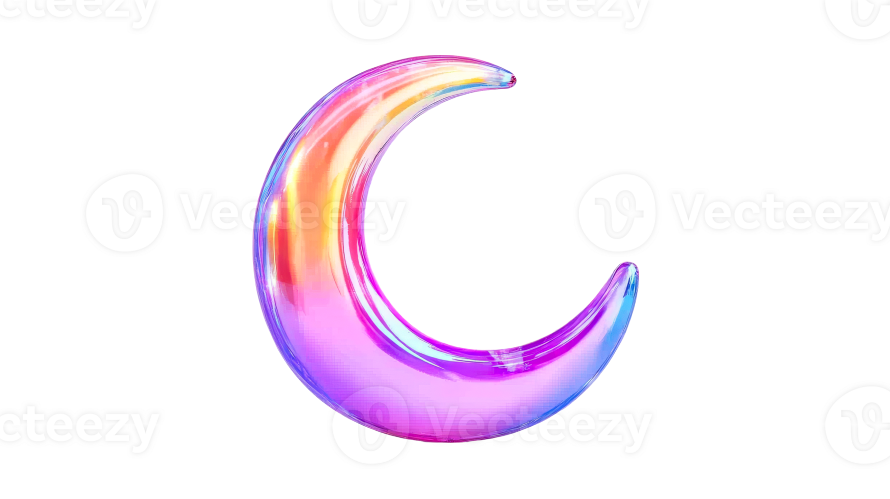 Luminous crescent shape with iridescent colors, cut out transparent png