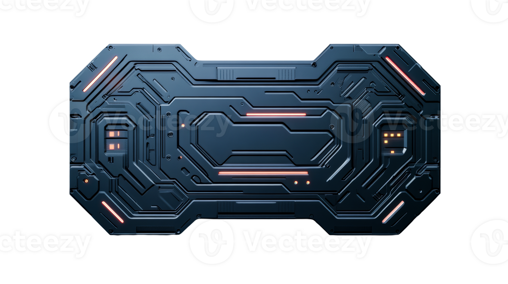 Sci-fi panel structure with intricate circuit design, cut out transparent png