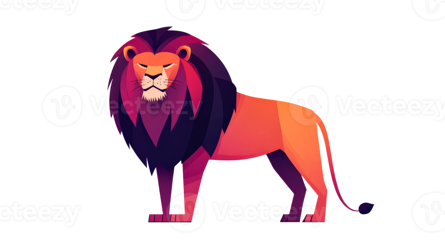 Lion standing majestically, fierce portrait, predator illustration, cut out transparent png