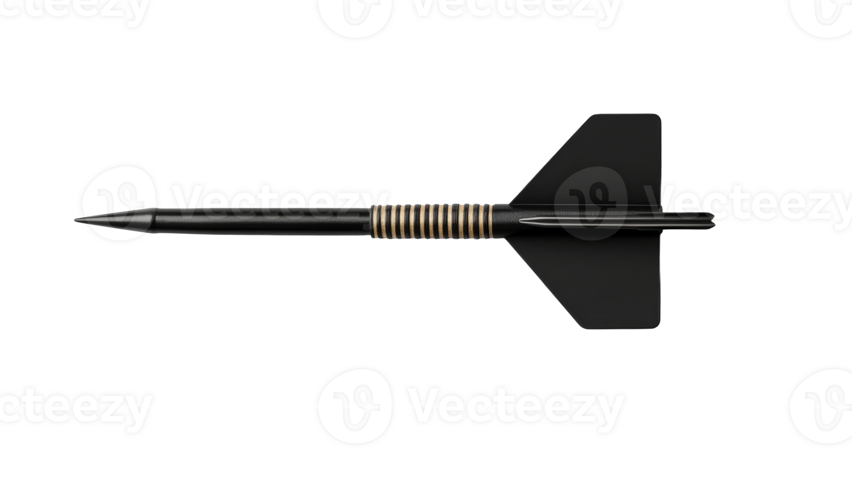 Dart with golden design on black background, cut out transparent png