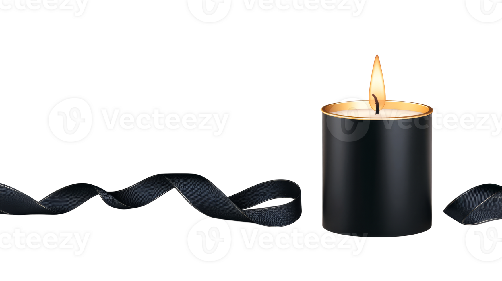 Black candle and ribbon flame burning concept, cut out transparent png