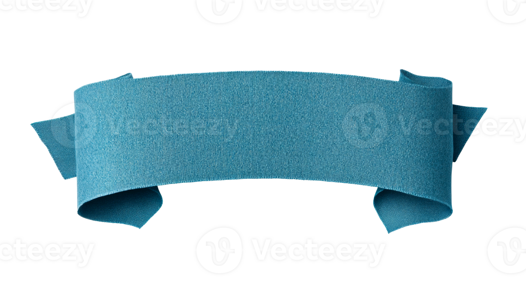 Blue fabric ribbon banner scroll label, cut out transparent png
