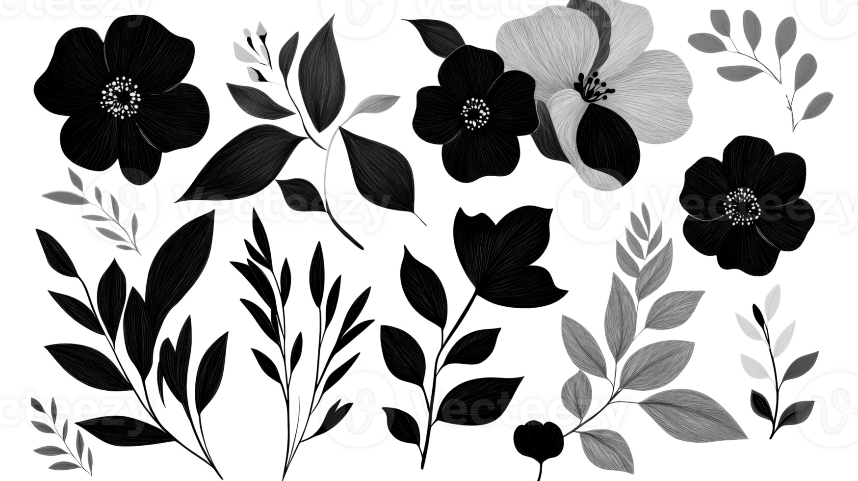 Floral Arrangement with Flowers, Leaves, and Branches, cut out transparent png