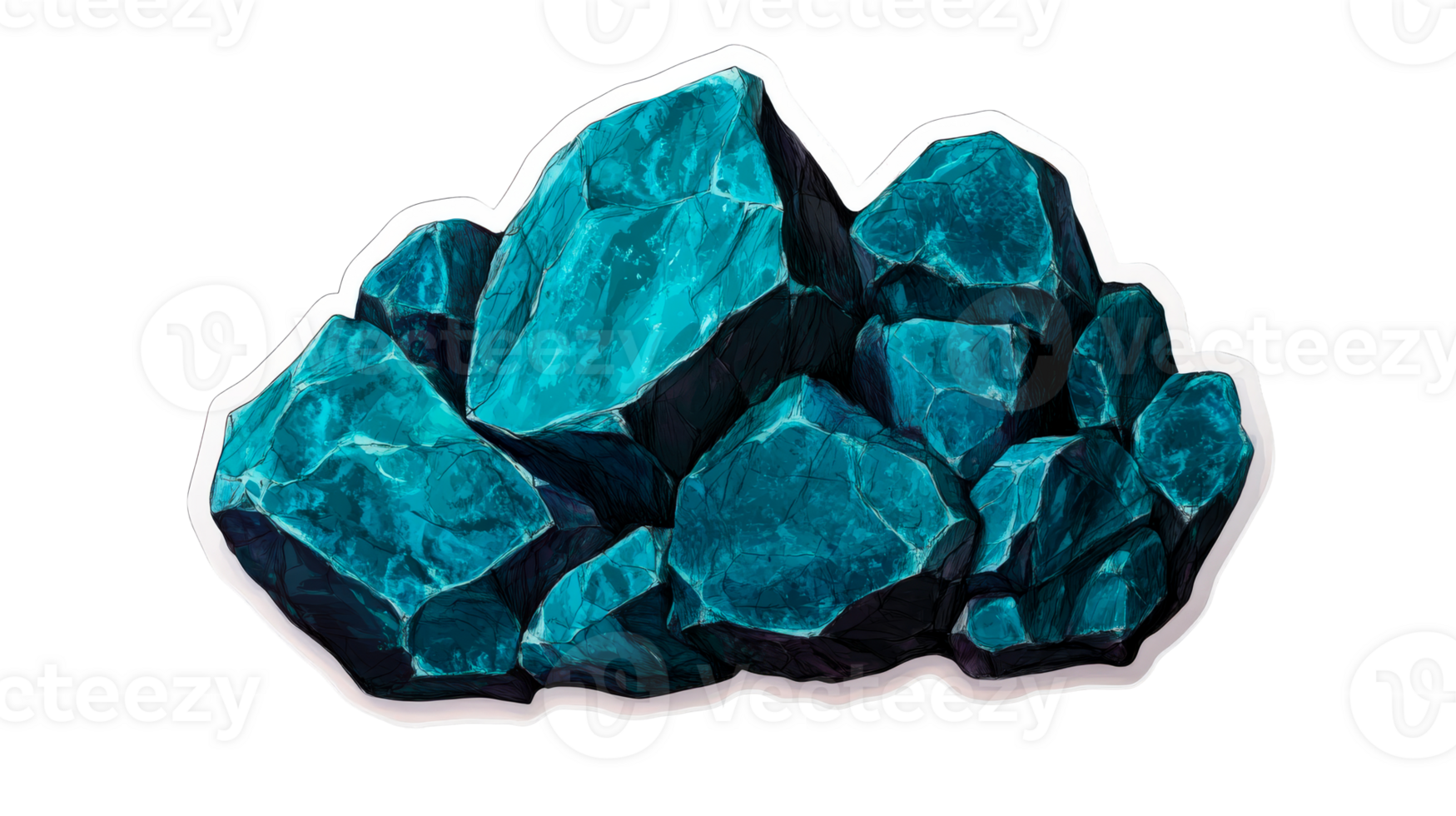 Blue crystal mineral aggregate illustration, detailed, textured, cut out transparent png