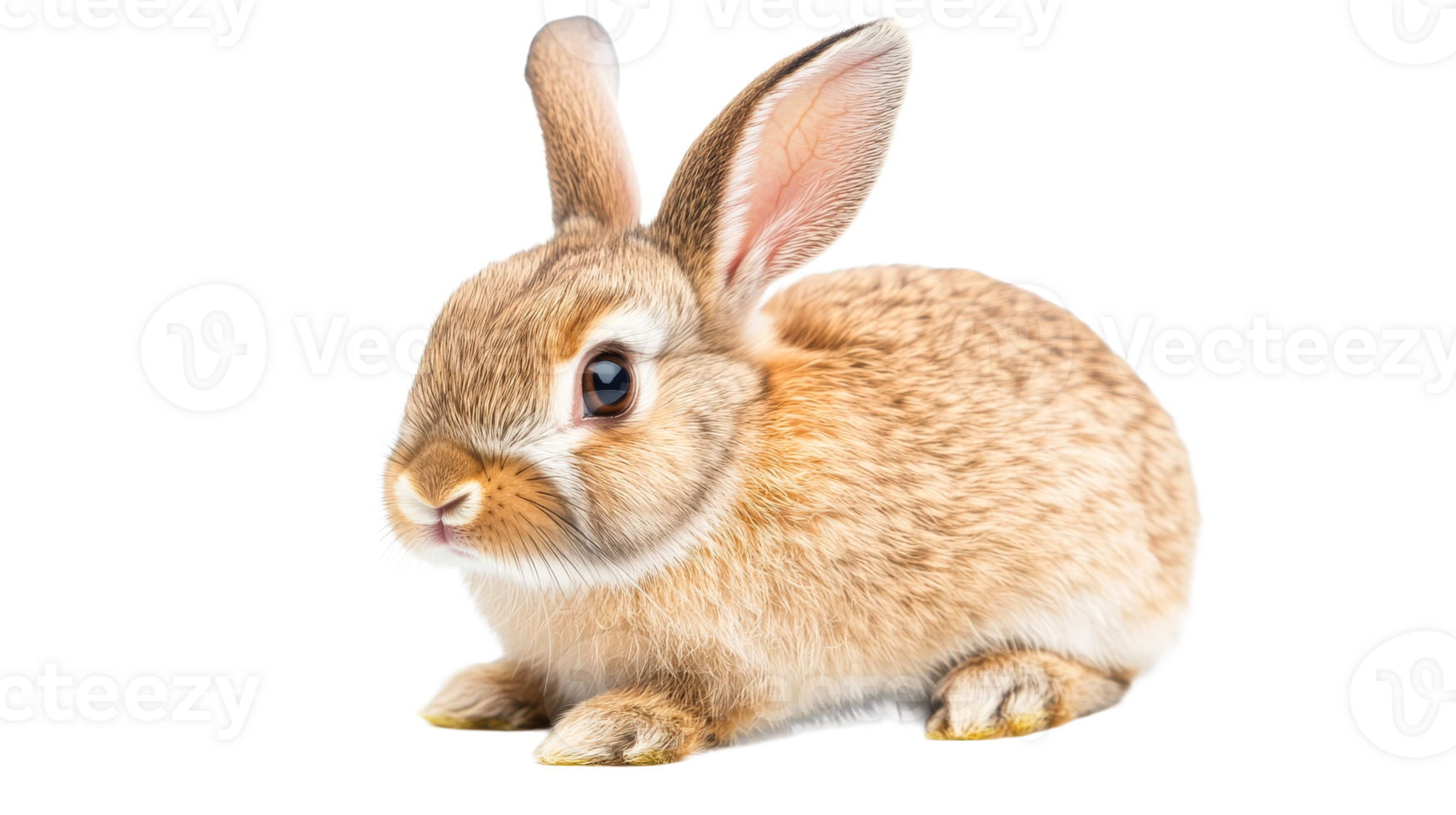 Cute, fluffy tan rabbit with big ears, cut out transparent png