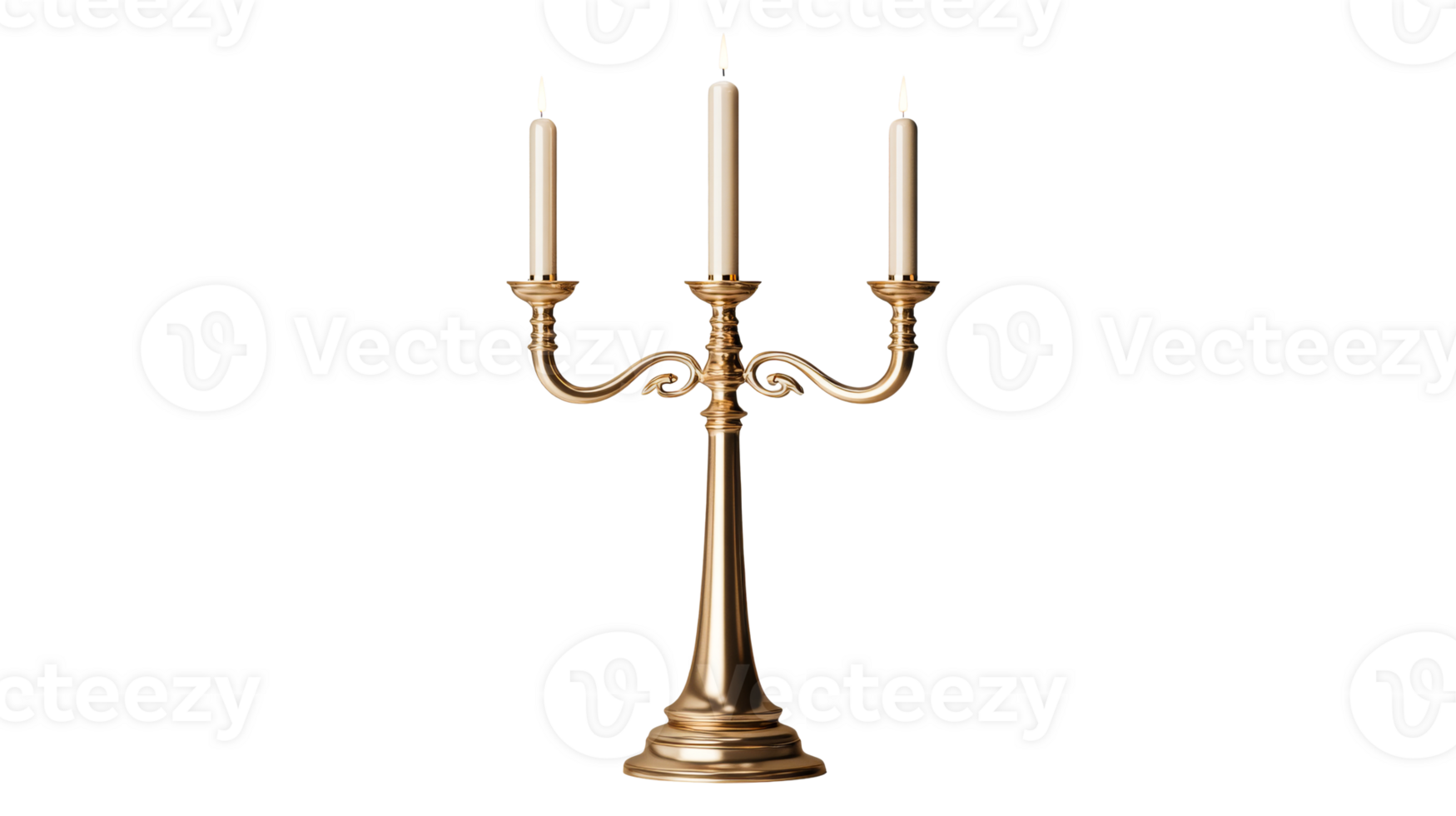 Lit candles in a golden candelabrum, cut out transparent png
