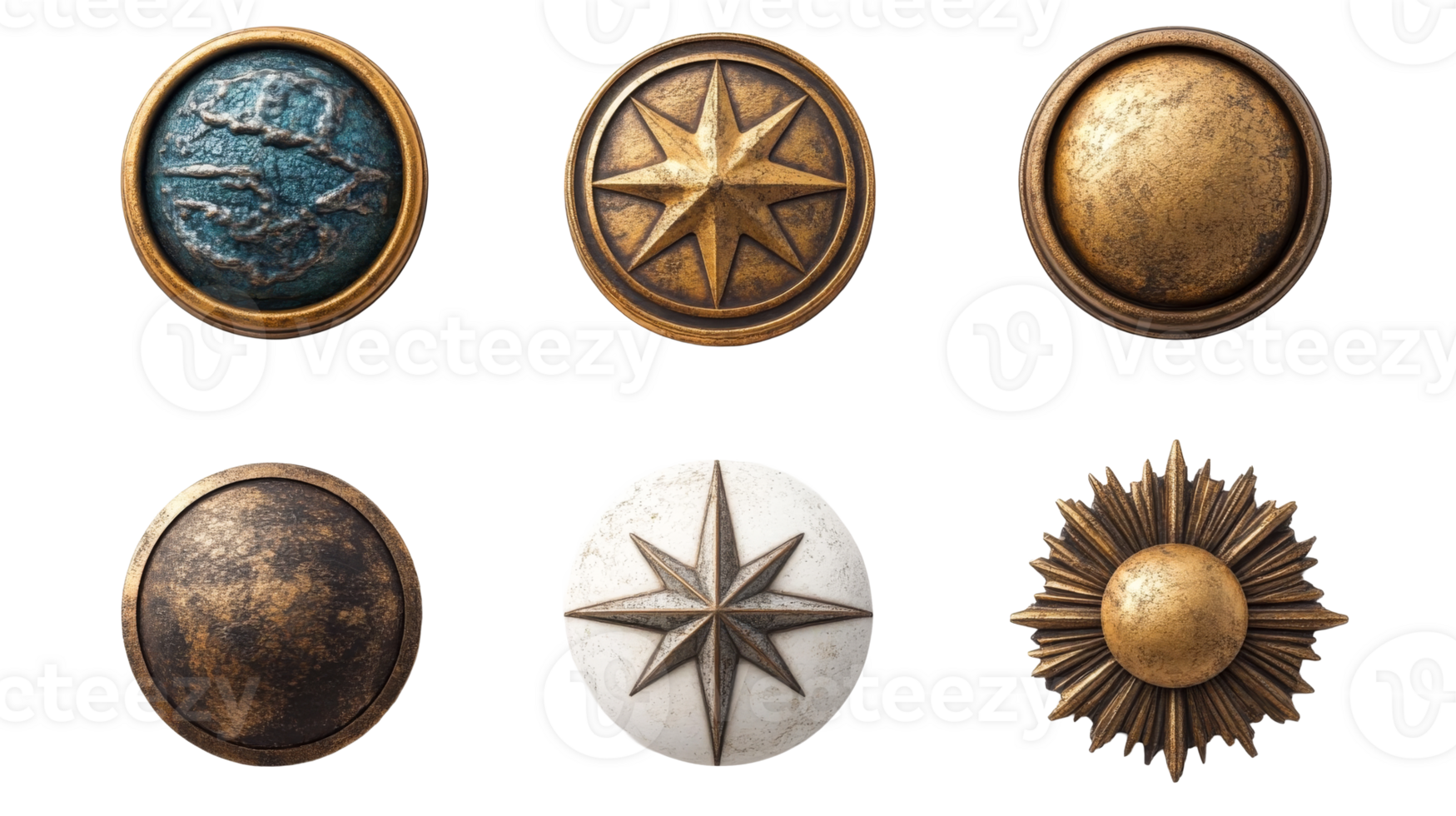 Antique badges with star and gold ornament , cut out transparent png