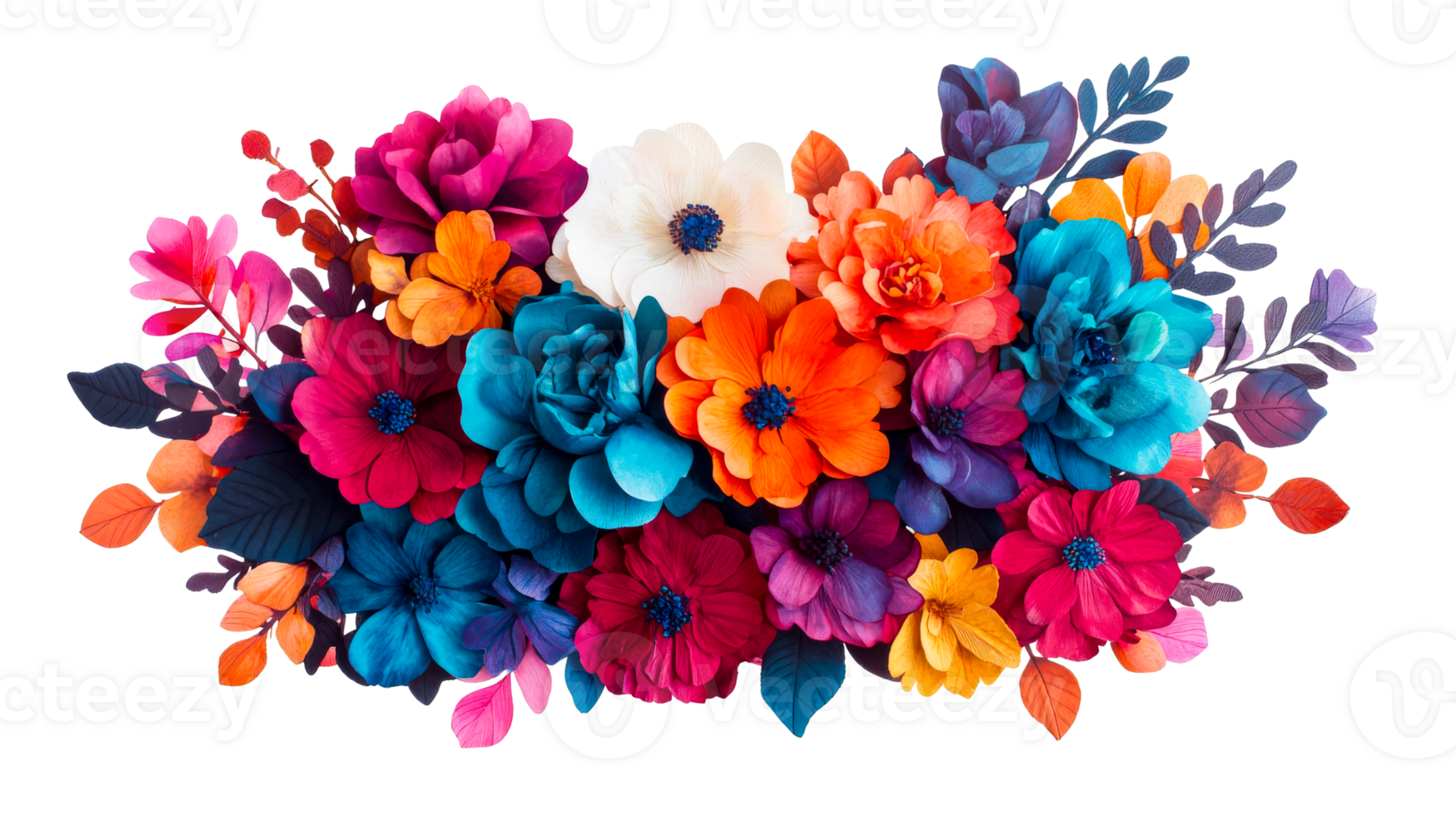 Floral bouquet arrangement in full bloom, vibrant colors, cut out transparent png