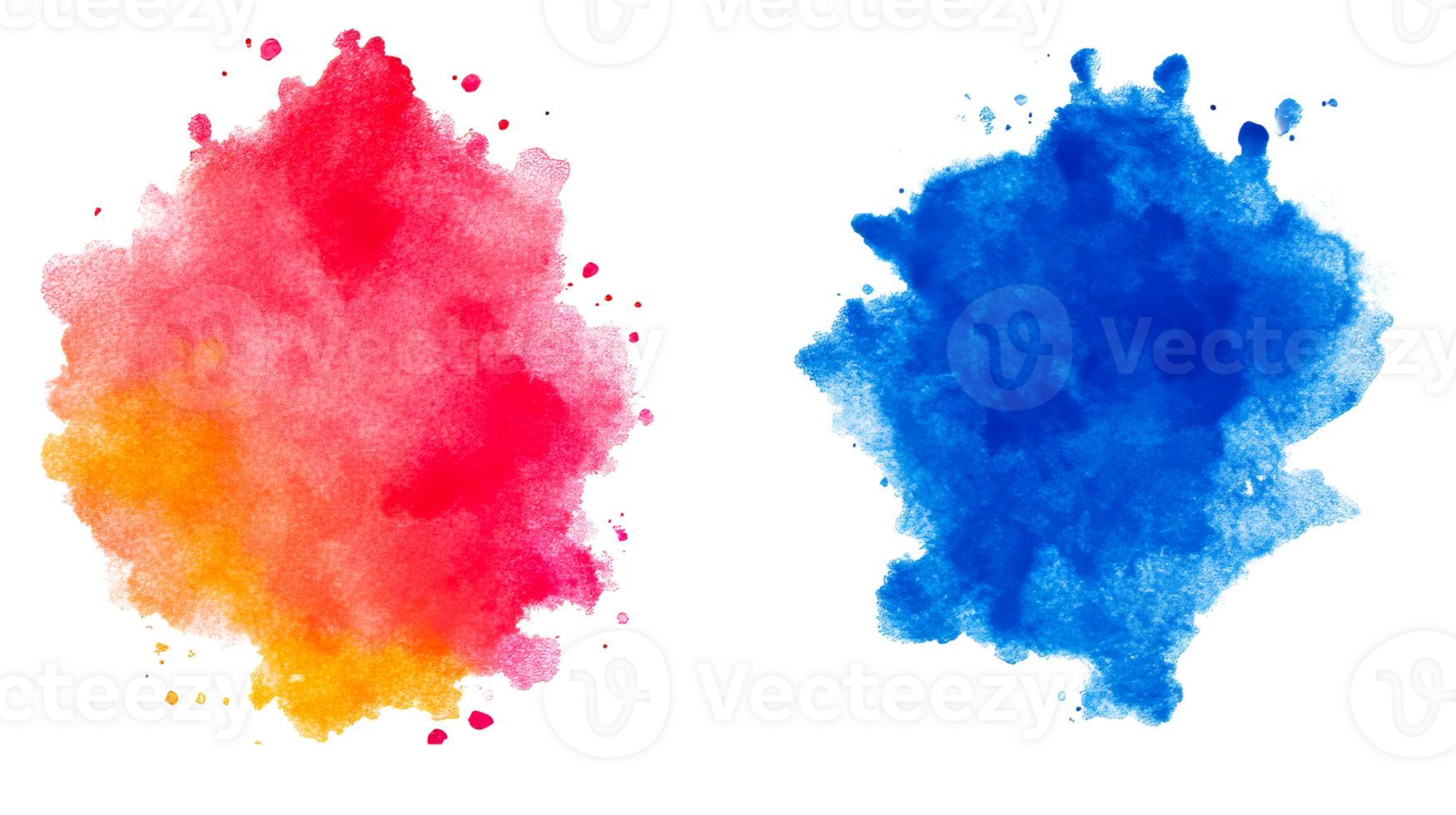 Watercolor stains, red and blue colors, art design element, cut out transparent png