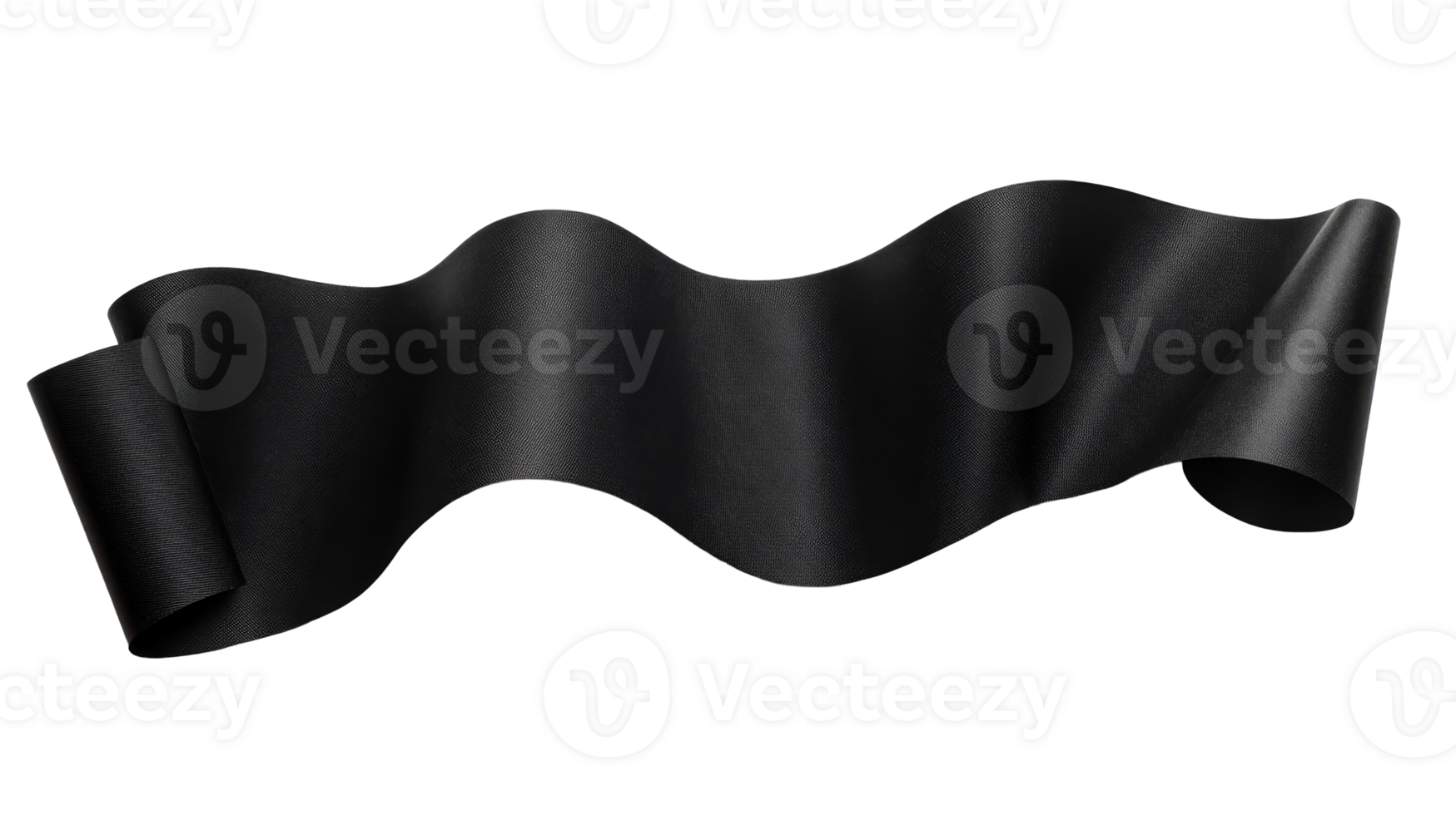 Wavy black ribbon texture, flowing fabric banner, cut out transparent png