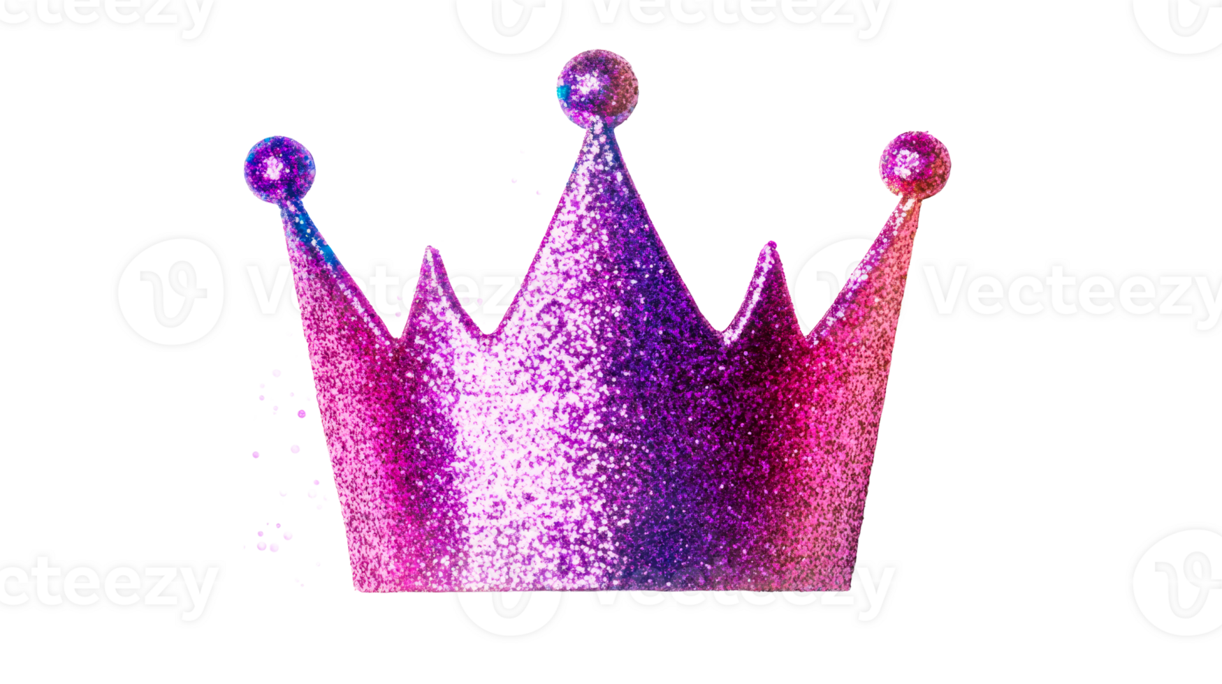 Sparkly pink crown with glitter effect isolated on black background, cut out transparent png