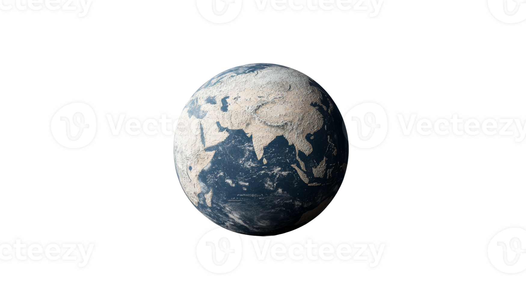 Arid planet Asia view, desert Earth globe render, cut out transparent png