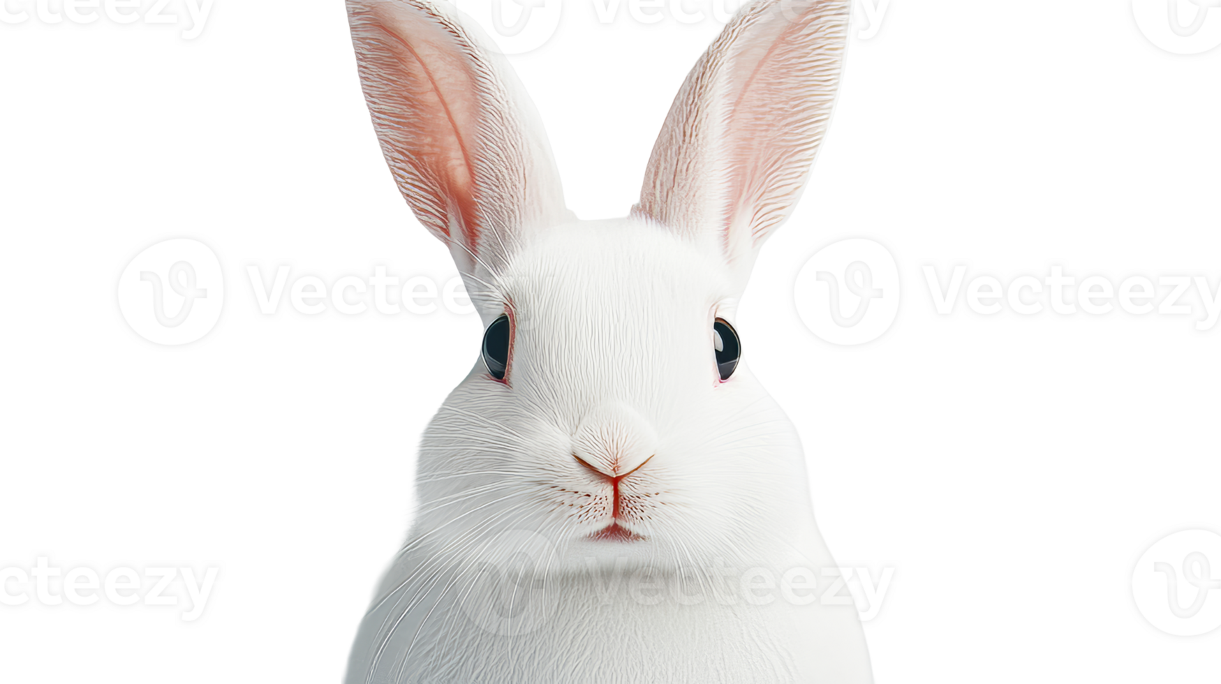 Cute white rabbit portrait, isolated on black background, cut out transparent png