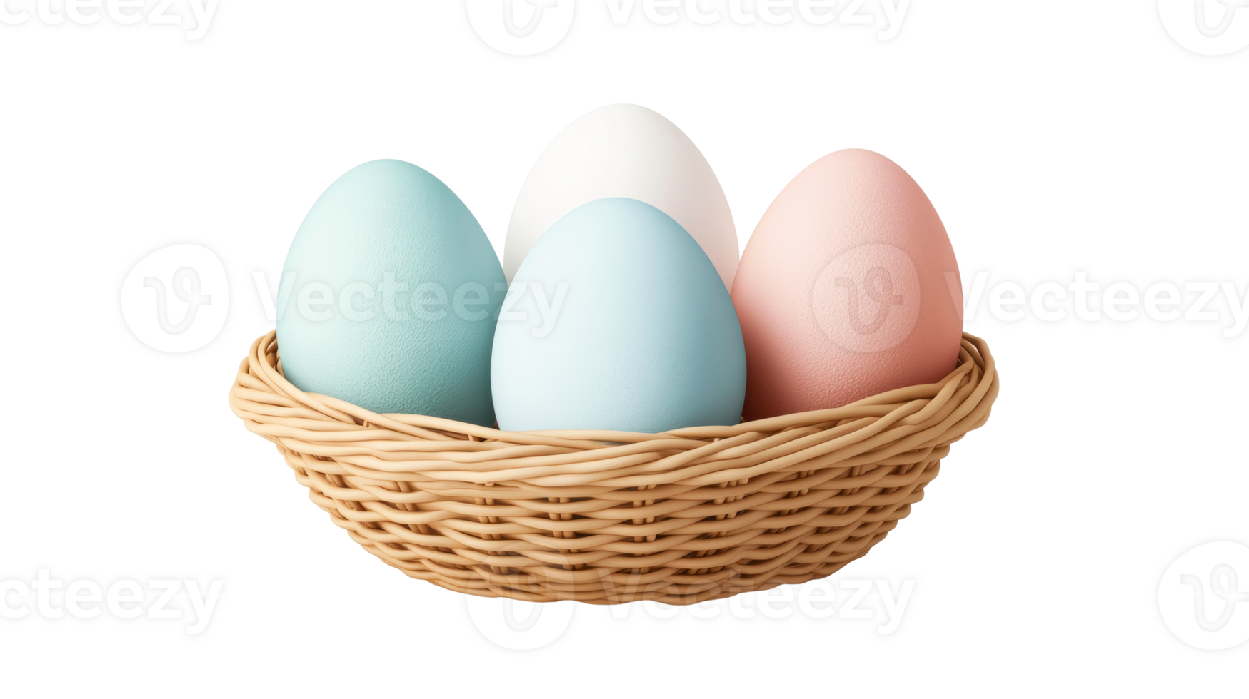 Easter eggs in basket illustration, pastel colors, isolated, cut out transparent png