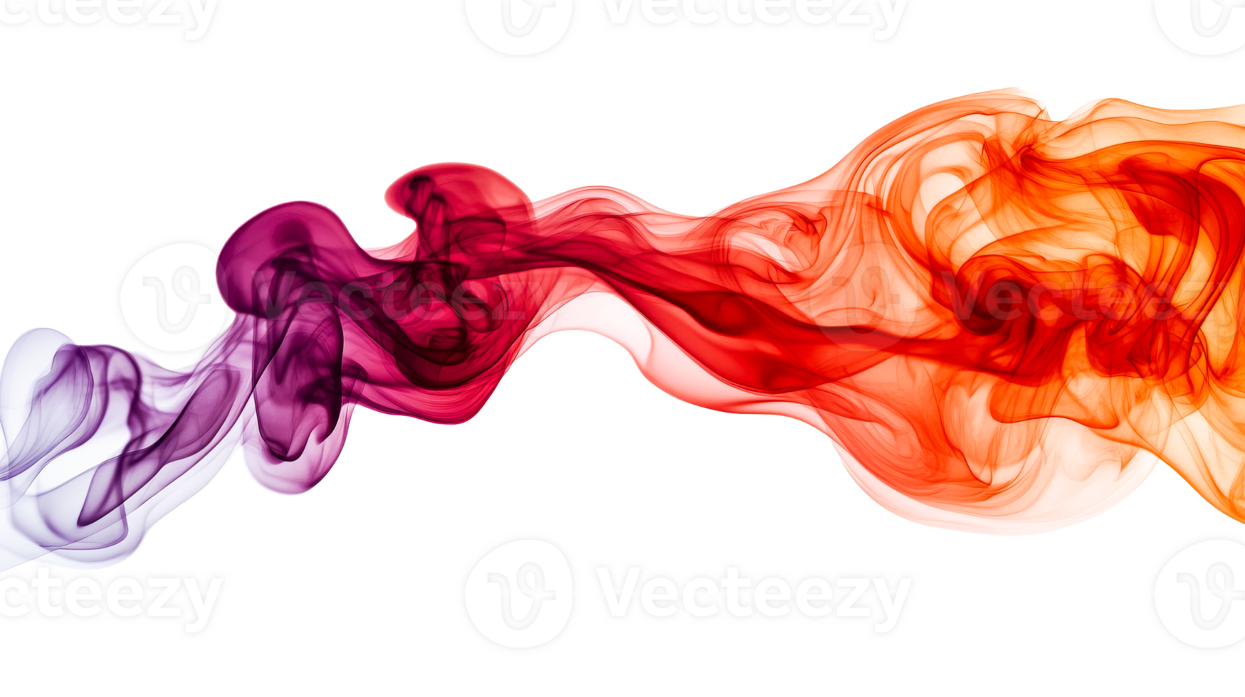Colorful smoke ribbon effect in purple, red, orange, cut out transparent png