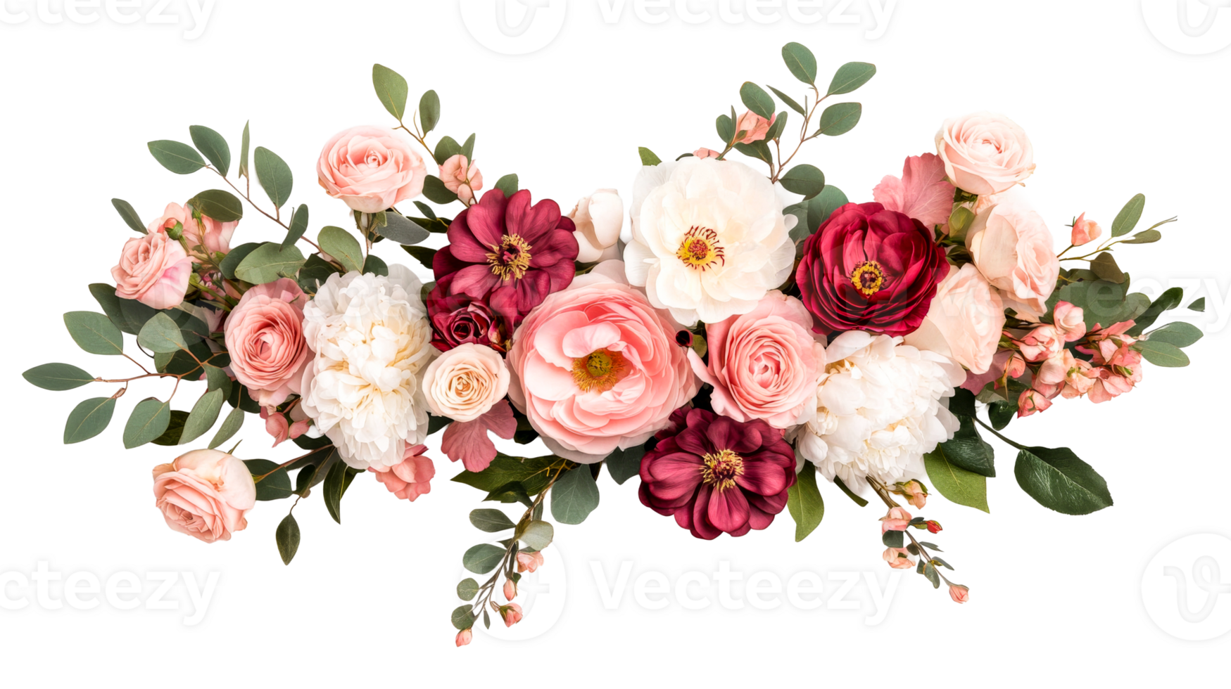 Floral arrangement of roses and peonies, cut out transparent png