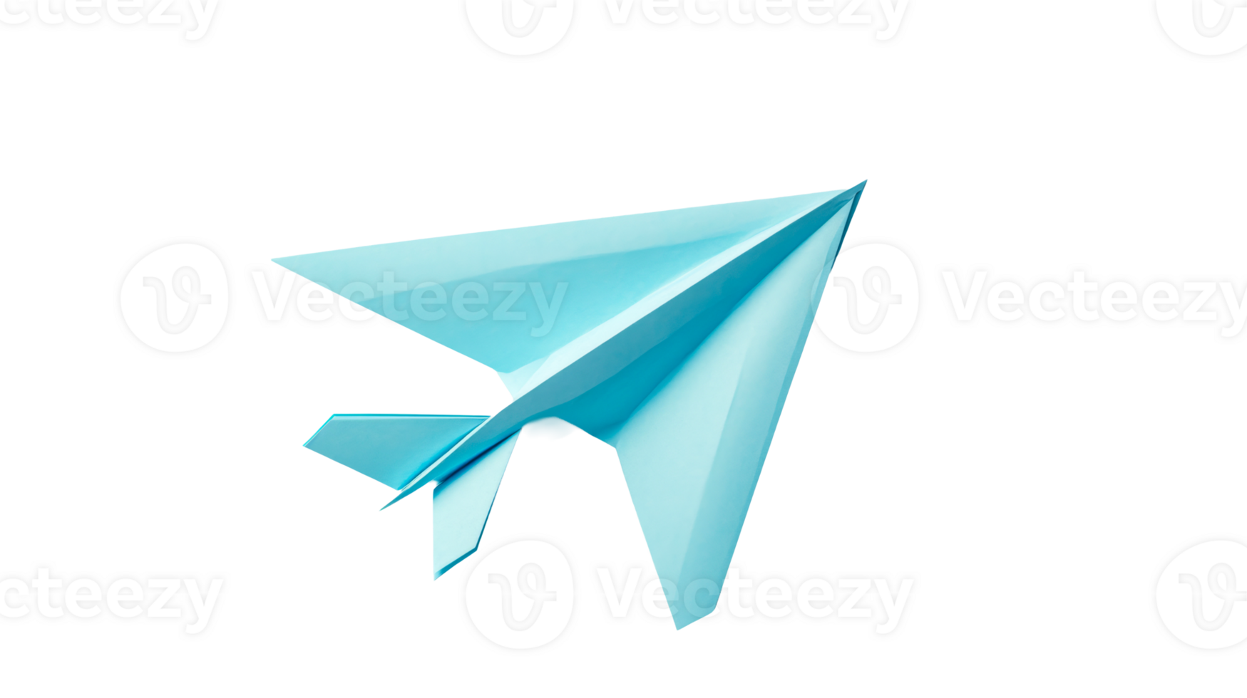 Geometric light blue paper airplane design soaring upward, cut out transparent png