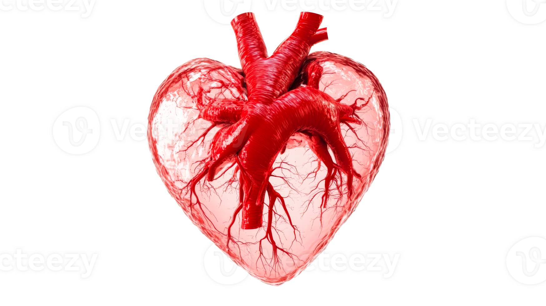 Anatomical heart model, red and realistic, detailed anatomy, cut out transparent png