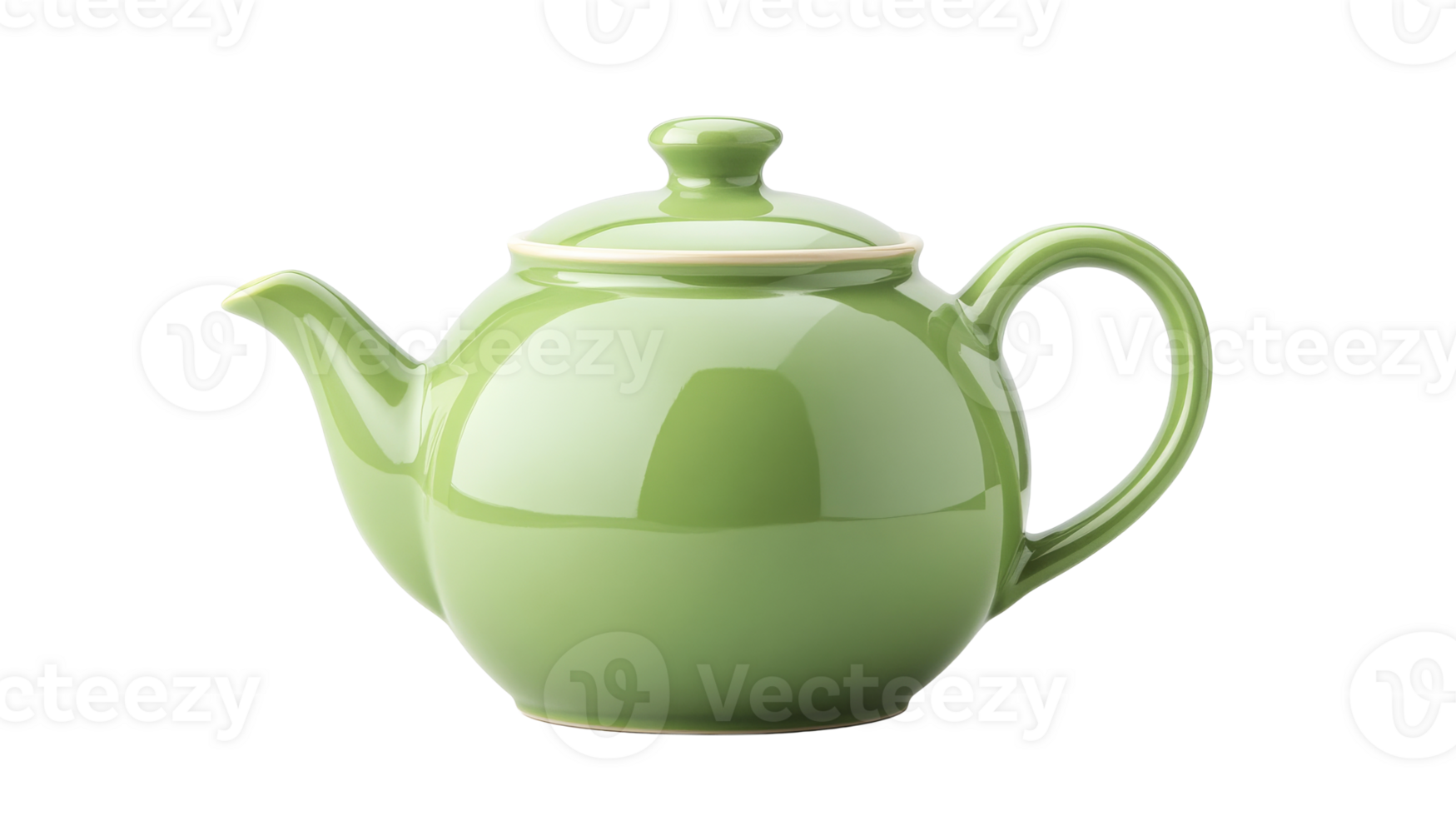 Green teapot with a lid, elegant design, isolated on black, cut out transparent png