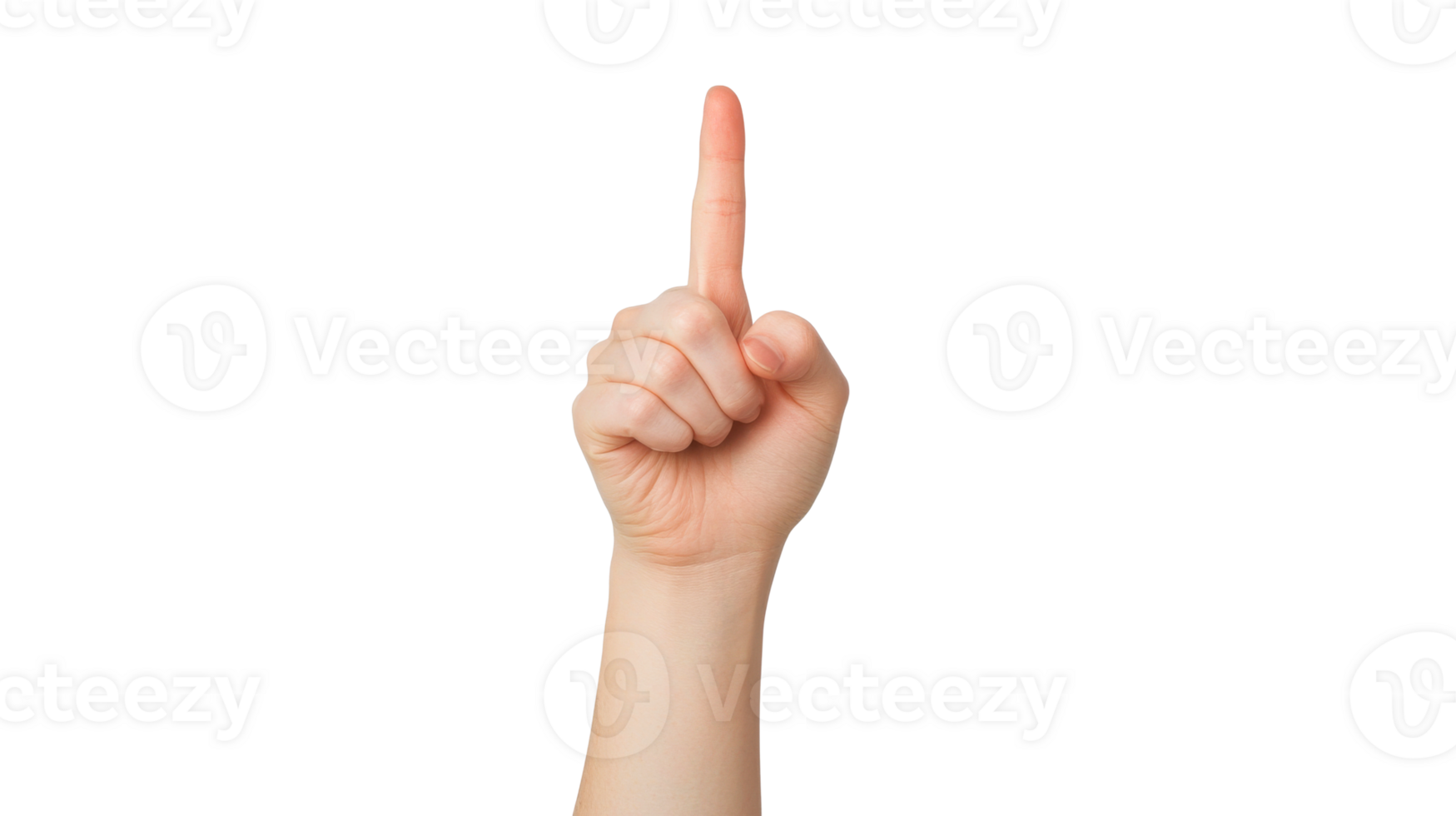 Hand gesture shows pointing up, isolated on black background, cut out transparent png