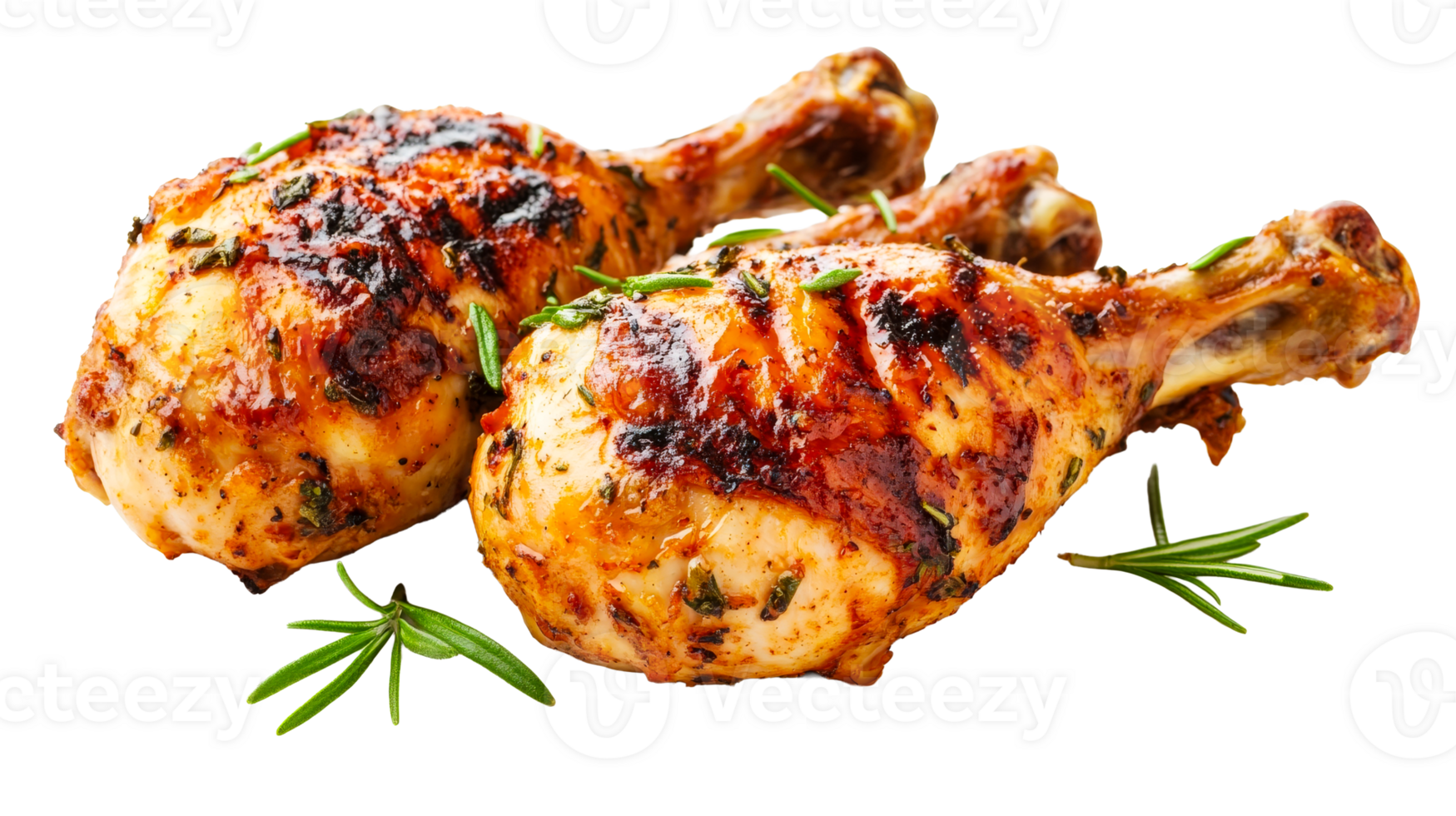 Grilled chicken legs garnished with rosemary, delicious food, cut out transparent png