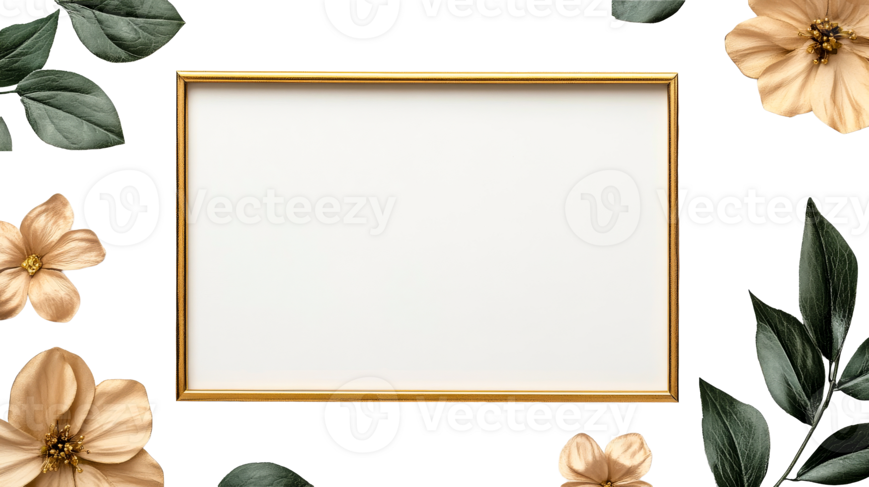 Frame with Flowers and Leaves, Template for Display, cut out transparent png