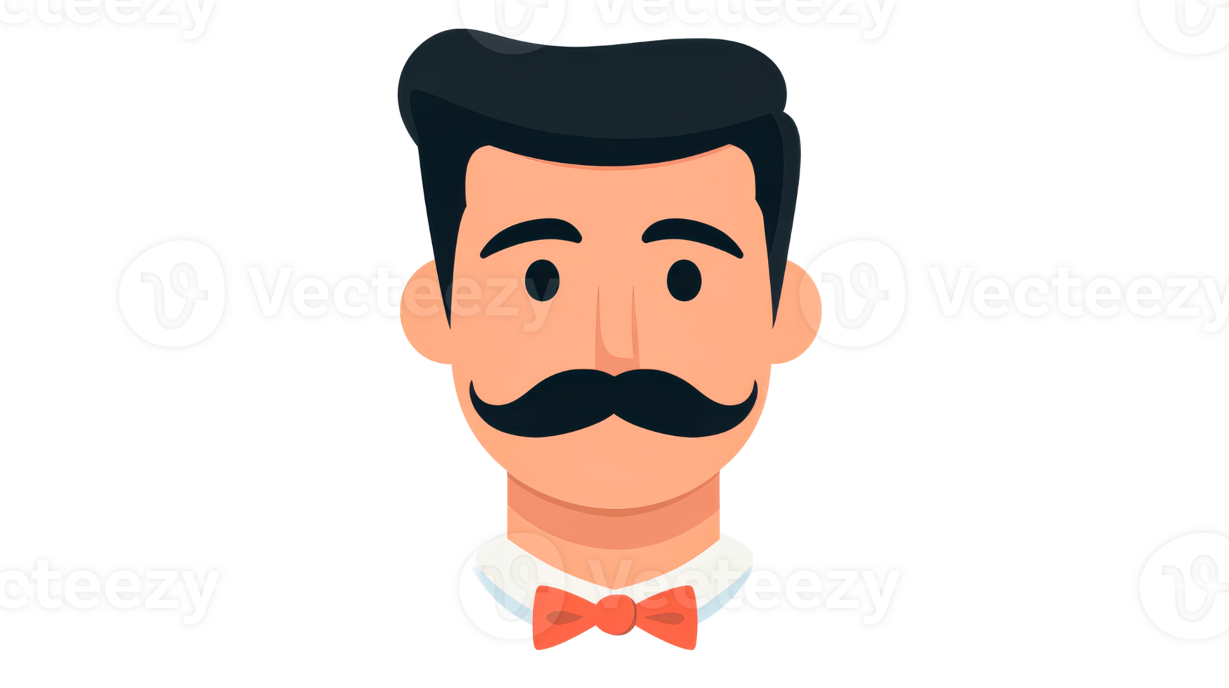 Man with mustache and bow tie, isolated portrait illustration, cut out transparent png