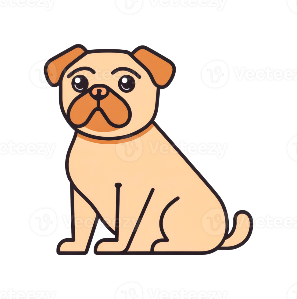 Cartoon Pug Dog Sitting, Pet Portrait Illustration, cut out transparent png