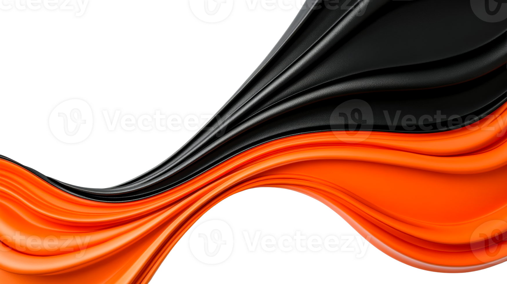 Abstract orange and black wavy leather background, cut out transparent png
