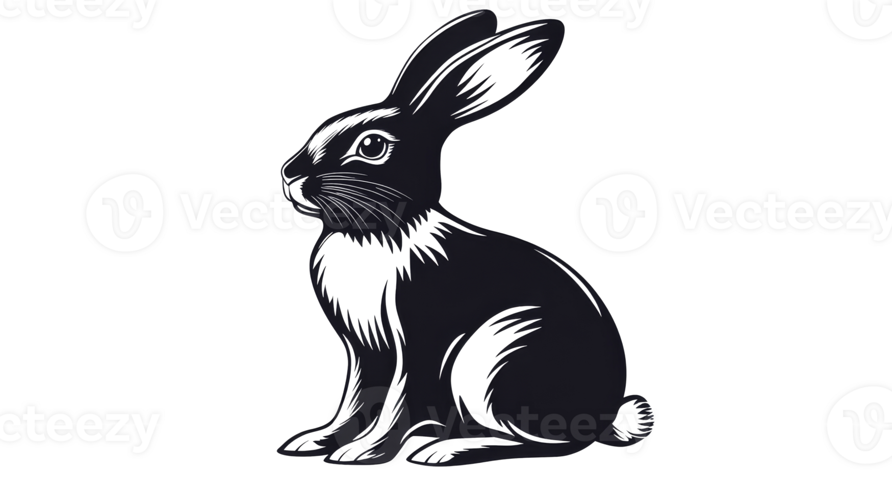 Silhouette of a sitting hare with its ears up, cut out transparent png