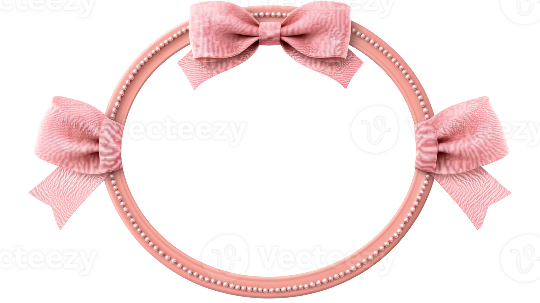 Round Pink Frame with Bows and Pearls, Cut Out Transparent png