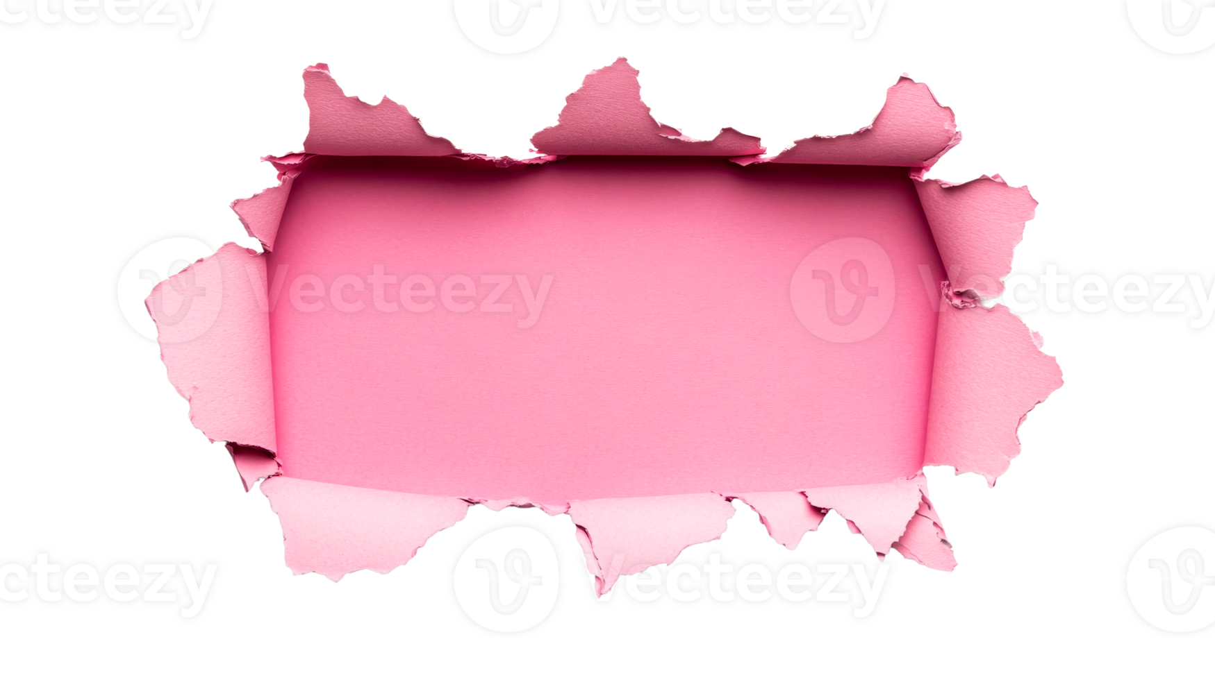 Ripped pink paper with ragged edges revealing color, cut out transparent png