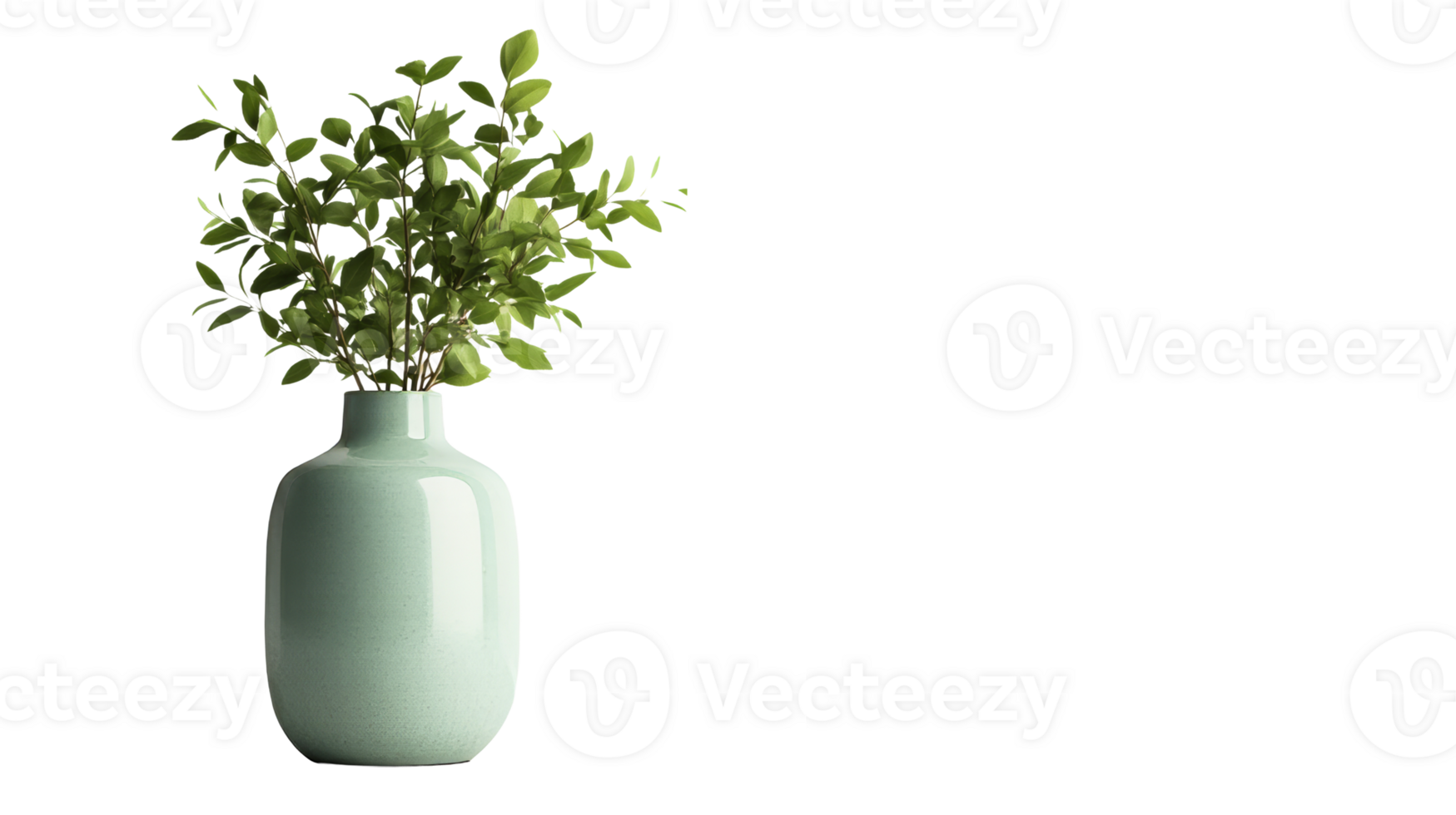 Stylish vase with leaves, minimalism concept, cut out transparent png