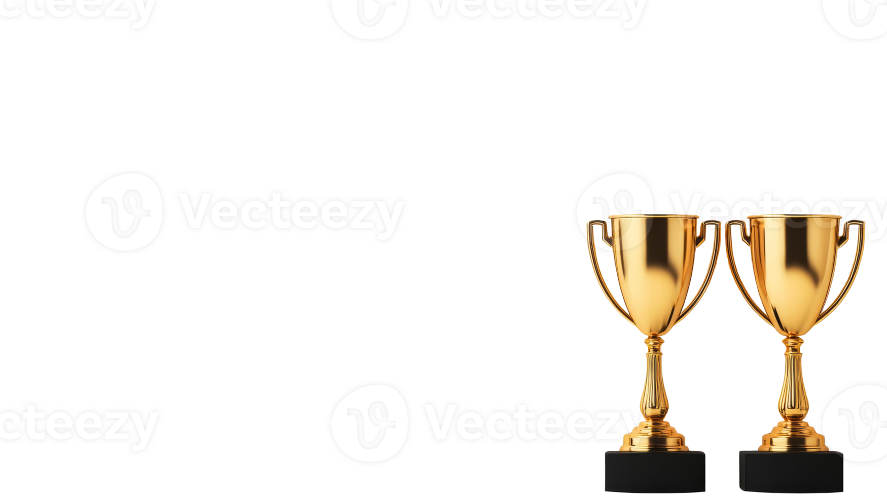 Two golden shiny prize, celebration of winner, isolated, cut out transparent png