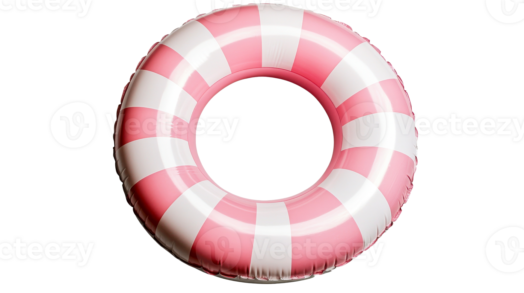 Pink and white striped inflatable swim ring isolated, cut out transparent png