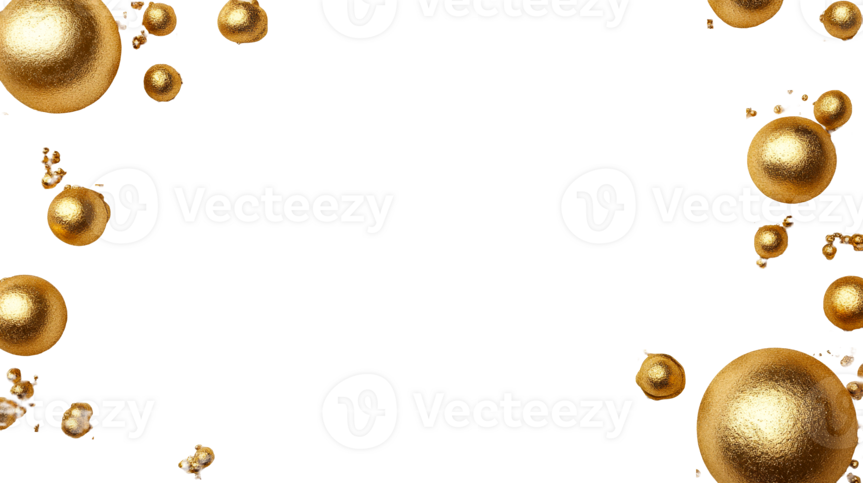 Golden spheres border decoration on black background, cut out transparent png