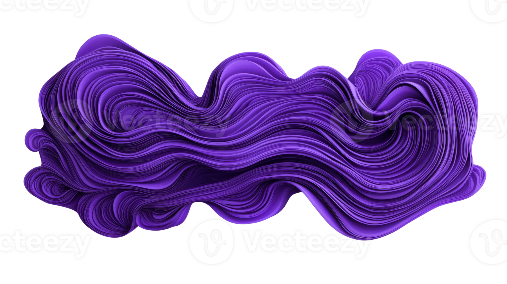 Purple abstract swirl shape, 3D rendering, wavy form, cut out transparent png