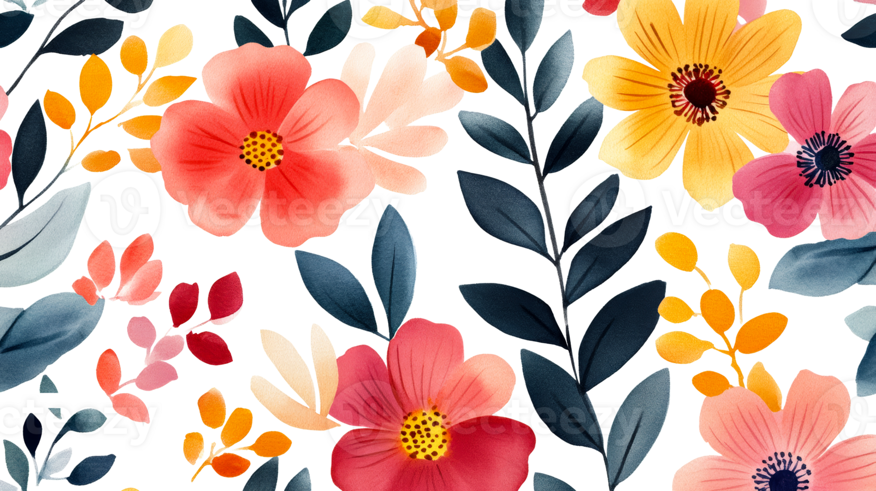 Floral pattern background with colorful blossoms, cut out transparent png