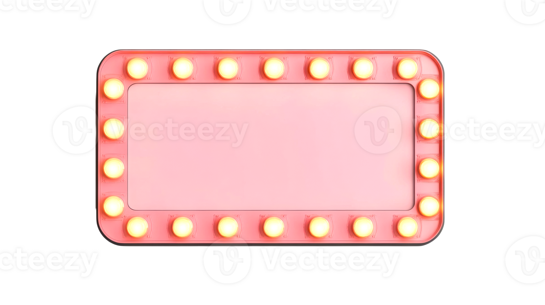 Empty Pink Light Box with Glowing Bulbs, cut out transparent png