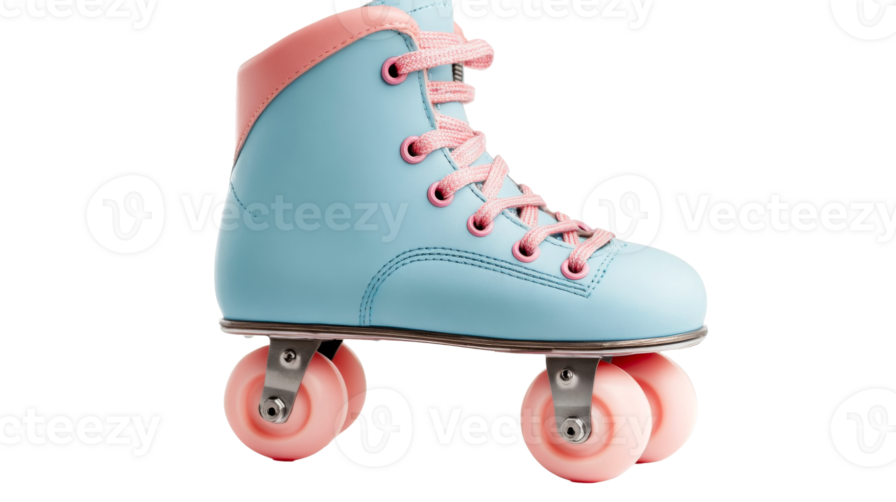 Blue roller skate with pink laces and wheels isolated, cut out transparent png