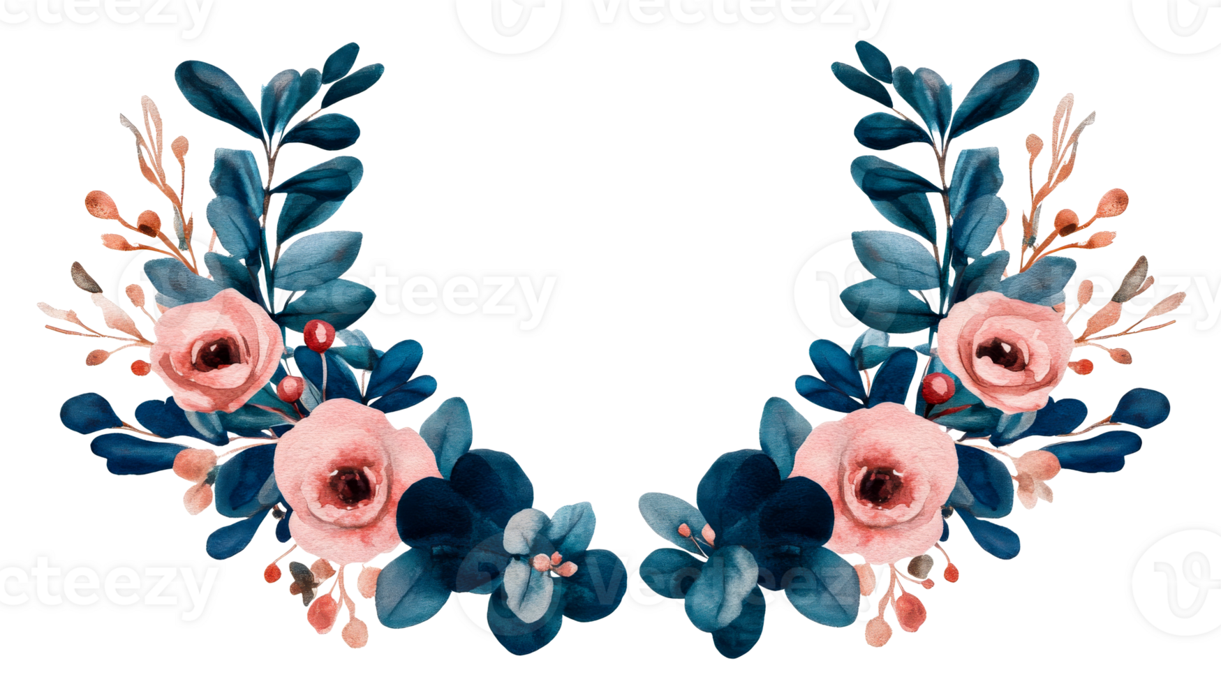 Floral frame with roses and leaves watercolor, cut out transparent png